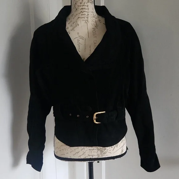 VERA PELLE VINTAGE SUEDE LEATHER CROPPED JACKET SIZE 42=10 usa - Picture 3 of 12